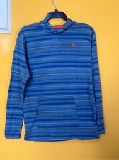 Quicksilver Boy Full Zip Lite Weight Blu Striped Pull On Hoodie Sz L