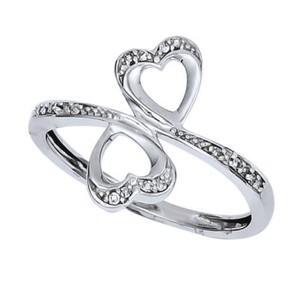 Authentic 1/20 Ct Natural Diamond 14K White Gold Plated Heart Eternity Wedding Band Ring