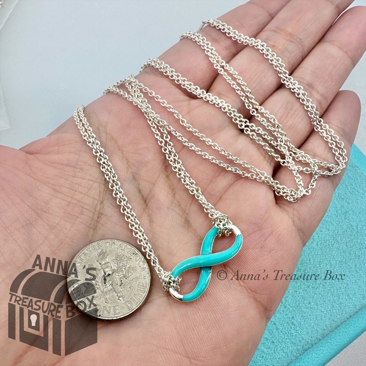 Tiffany & Co. 925 Silver Blue Enamel Infinity Double Chain 18