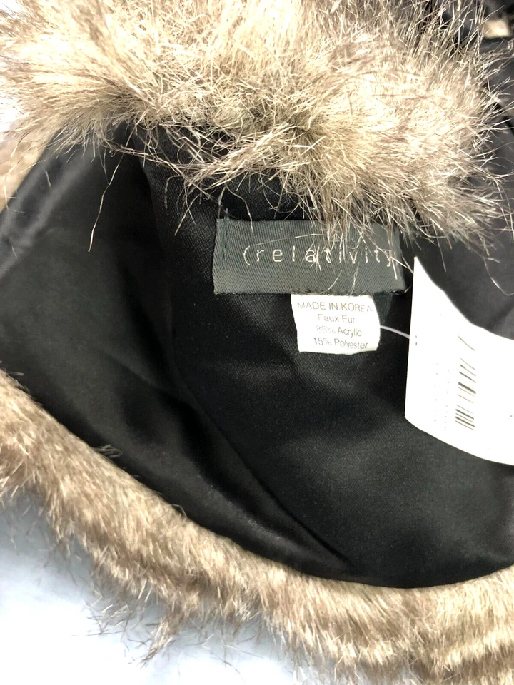 NUEVO CON ETIQUETAS RELATIVITY Negro/Marrón COLLAR DE PIEL SINTÉTICA Forro Satinado CORBATA FRONTAL Cuello Ancho Foto 3 de 4