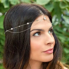 Women Rhinestone Forehead Tribal Jewel Metal fashion Head hair Chain Show