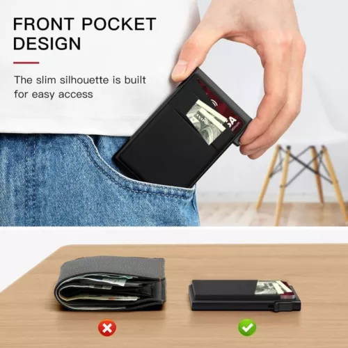Slim Mens Card Holder Metal RFID Blocking Minimalist Pop Up Wallet for Men - Picture 4 of 9