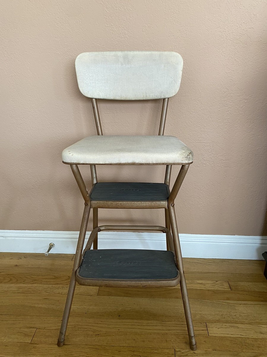 Cosco Vintage Mid-Century Modern White Fold Out Steps Stool