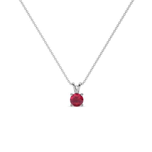 Round Ruby Solitaire Pendant 0.11 ct 14K Gold 16" Chain JP:193947 - Picture 1 of 13