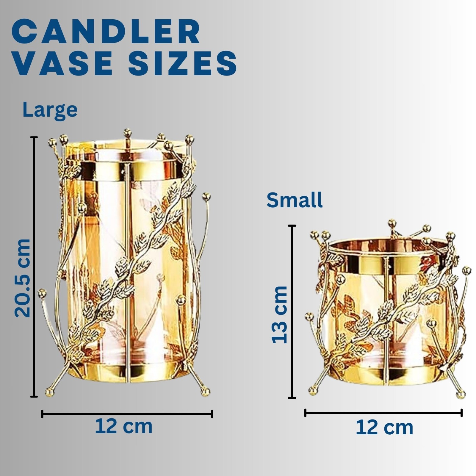 Set of Candle Holder Golden Glass and Golden Metal Flower Accent Vase Dresser