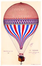 Vintage French  Le Tricolore balloon 1874 lithograph 11.7" x 16.5"