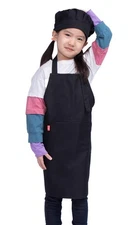 Kids Apron and Chef Hat Set 2-5 Year Adjustable Bib Apron with Pocket Black