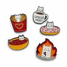 Funny Cat Enamel Pins   Set of 5  Cute Kawaii Lapel Pin Pack