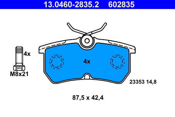 Rear ATE 13.0460-2835.2 Brake Pad Set, disc brake for FORD