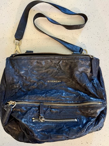 Givenchy Pandora Medium 2Way Shoulder Bag Black Crinkled Leather Crossbody Strap