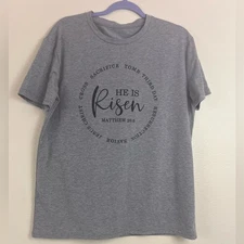 Gray Graphic Faith Tee - He Is Risen NWOT Size XL Cotton/Polyester