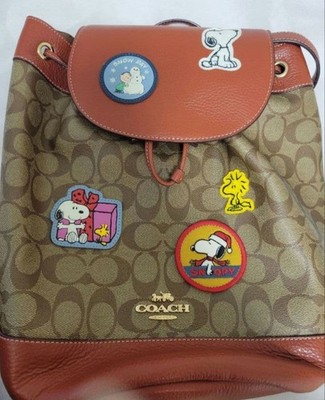 COACH Snoopy Signature Canvas Pebble Leather Backpack Limited Edition Christmas