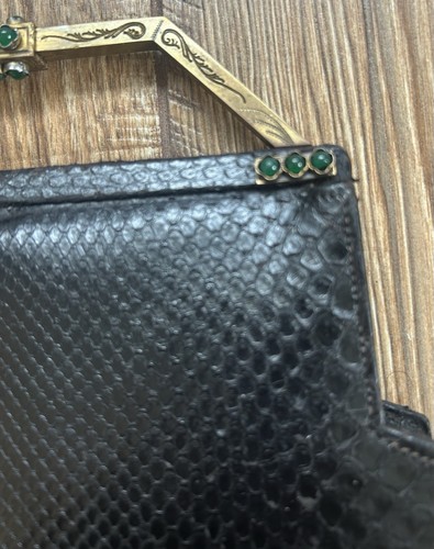 Vintage Snakeskin Leather Purse Handbag Black Antique - Picture 3 of 10
