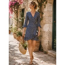 Faithfull the Brand JASMINE WRAP Floral Mini Dress Ruffle WOMEN 4 Anthropologie