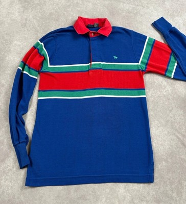 VTG Hunters Run Men's Sz M Long Sleeve Polo Rugby Stripe Shirt Blue Red Preppy