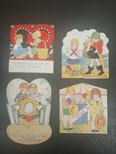 1930's Vtg. Lot-4 Valentine Folding Stand-Up Cards~Circus,Pirate,Automobile