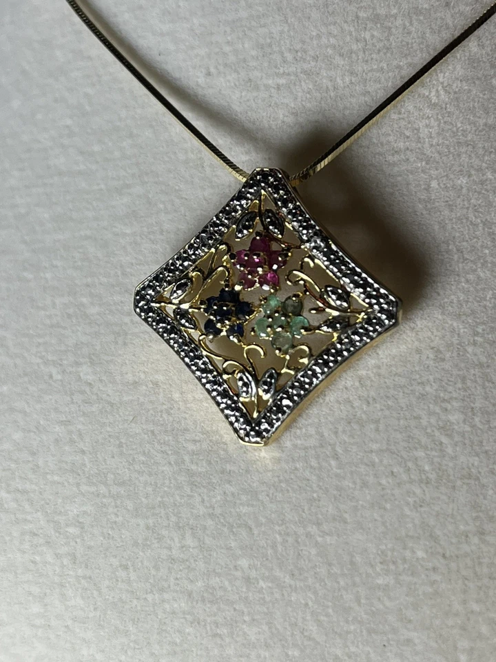 Colgante Ross Simon’s y diseño filigrana cadena 18” con esmeralda, zafiro, rubí Foto 3 de 4