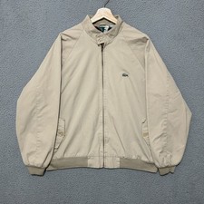Vintage Izod Lacoste Jacket Men's L arge Beige Full Zip Plaid Lined Bomber 90s