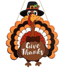 Thanksgiving Decoration Wooden Turkey Pumpkin Door Wreath for Front Door Sign