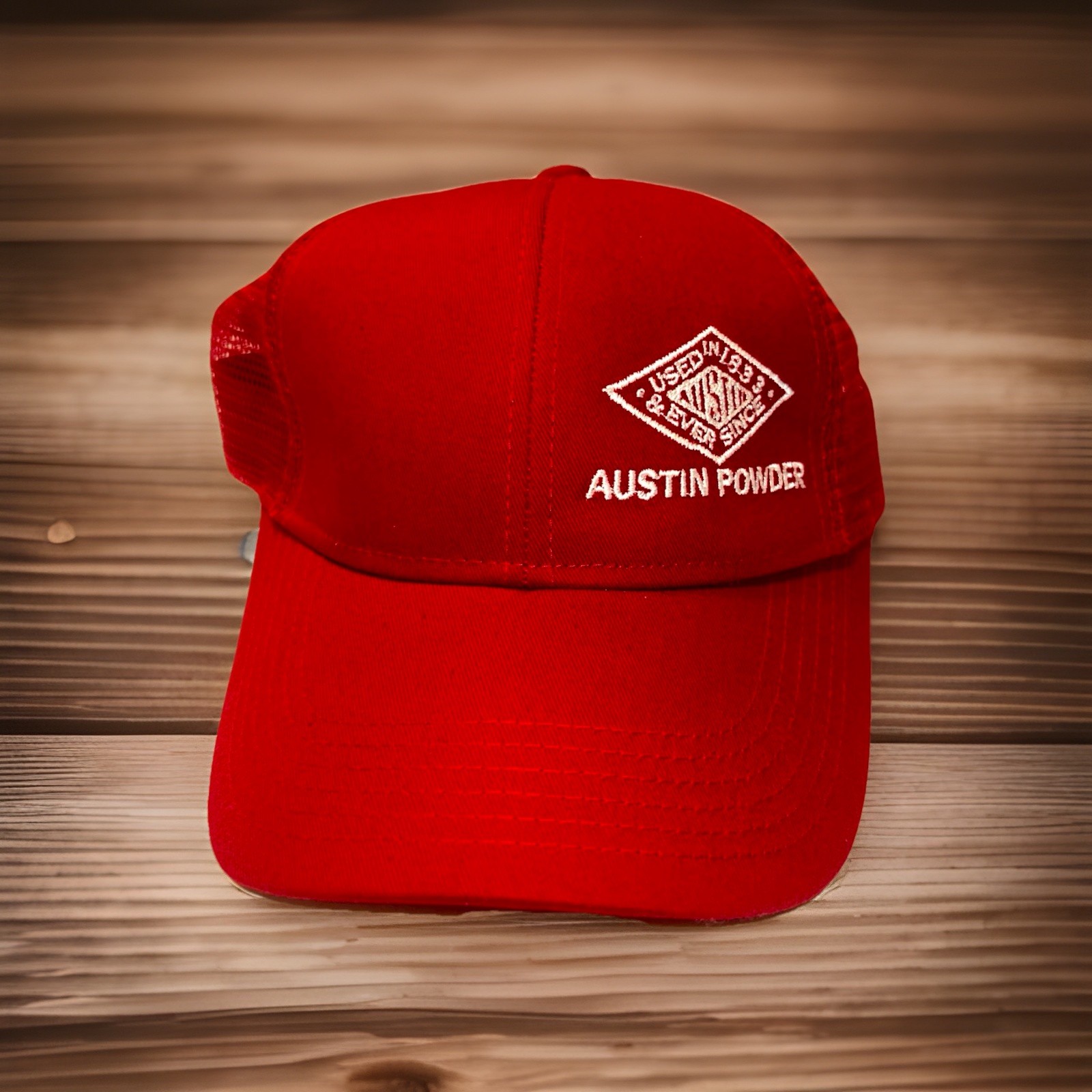Hat Cap Austin Powder Strap Back Red With White Trucker Embroidered Patch NEW