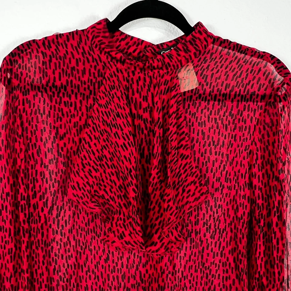 Vintage Guy Laroche Red Silk Blouse Women's 42, US 12 France Sheer Bell Sleeve - Image 3 of 4
