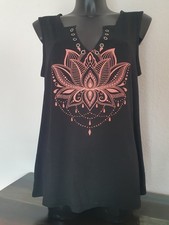 Shirt Top V-Ausschnitt Lotublüte Blumen Prin...