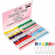 Mr. Pen- Diaper Pins, 2.2", 100 pcs, Stainless Steel, Plastic Head, Nappy Pins w