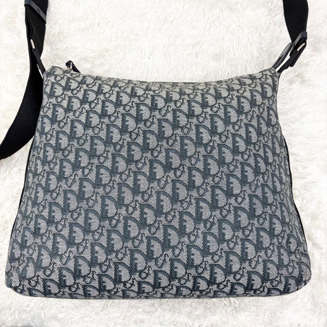 Christian Dior Shoulder Bag Canvas Navy Beige Trotter Pattern Women's Authentic