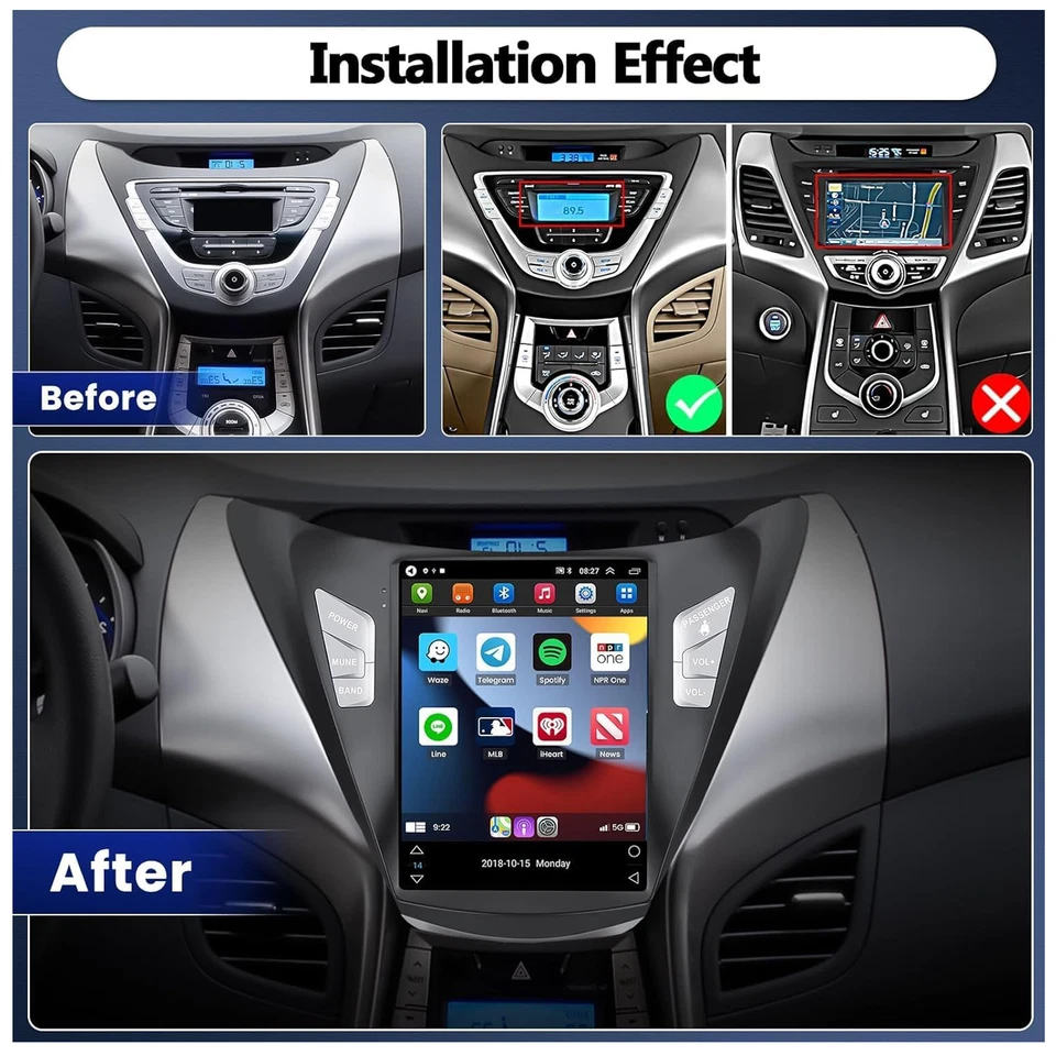4+64G For Hyundai Elantra 2011-2013 9.7" Car GPS Stereo Radio Android 14 Carplay Foto 2 de 4