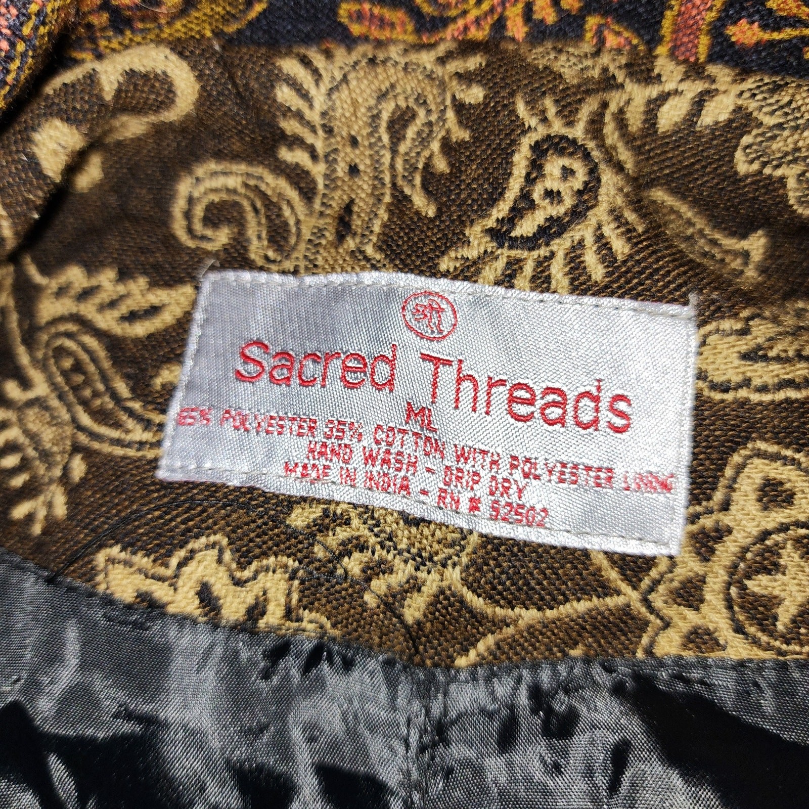 SACRED THREADS sz ML patchwork brocade lapel blaz… - image 6