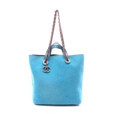 Chanel Wool Leather Matelasse Tote Bag Women Blue One Size