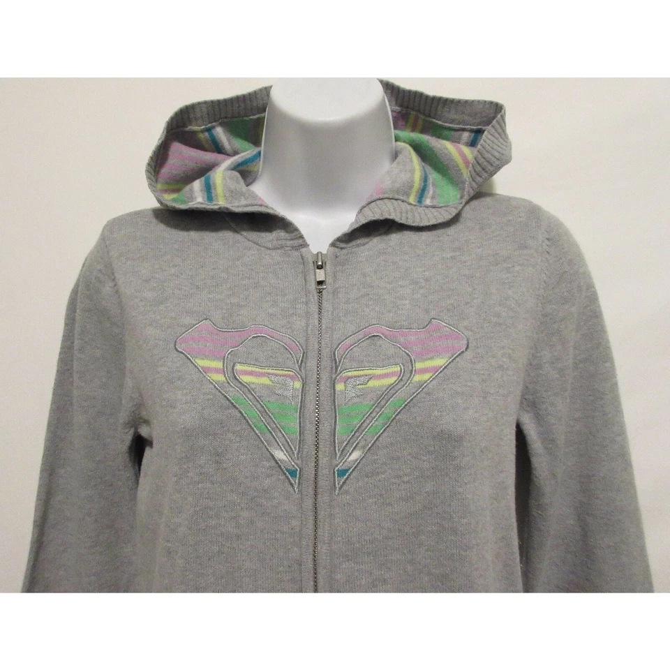 Suéter Roxy Niñas Grande Gris Con Capucha Ligero Bordado Logo Cremallera Frontal Foto 2 de 4