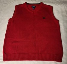 CHAPS Red V-Neck Logo Sweater Vest Sz M (10-12) 100% Cotton Holiday School Color
