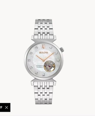 Bulova 96P222 Regatta Diamond Automatic Open Aperture MOP Dial Ladies Watch $725