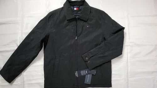 NEW TOMMY HILFIGER MEN'S WATER/WIND RESISTANT LONG SLEEVE BLACK JACKET SIZE M