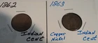 1862 & 1863 Indian Head Copper Nickel Pennies