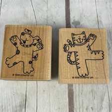 Stampin Up Happy Dog And Happy Cat Wood Mounted Rubber Stamp RS90 RS89