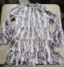 Altar'd State Snakeskin Tiered Mini Dress Bell Sleeve Boho Gypsy Babydoll Large