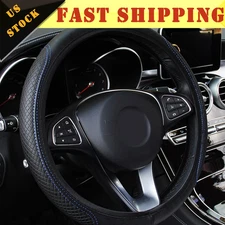 Car Steering Wheel Cover Leather Good Grip Car Accessories Blue Fit 15"/37-38CM