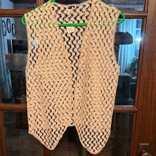 Vintage Honey Collection Crochet Vest Cream Ivory Open Knit Boho One Size NWT