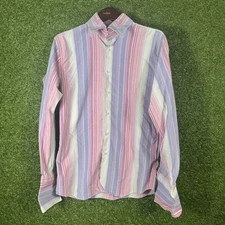 Roar Shirt Womens XL Striped Pink Long Sleeve Button Up