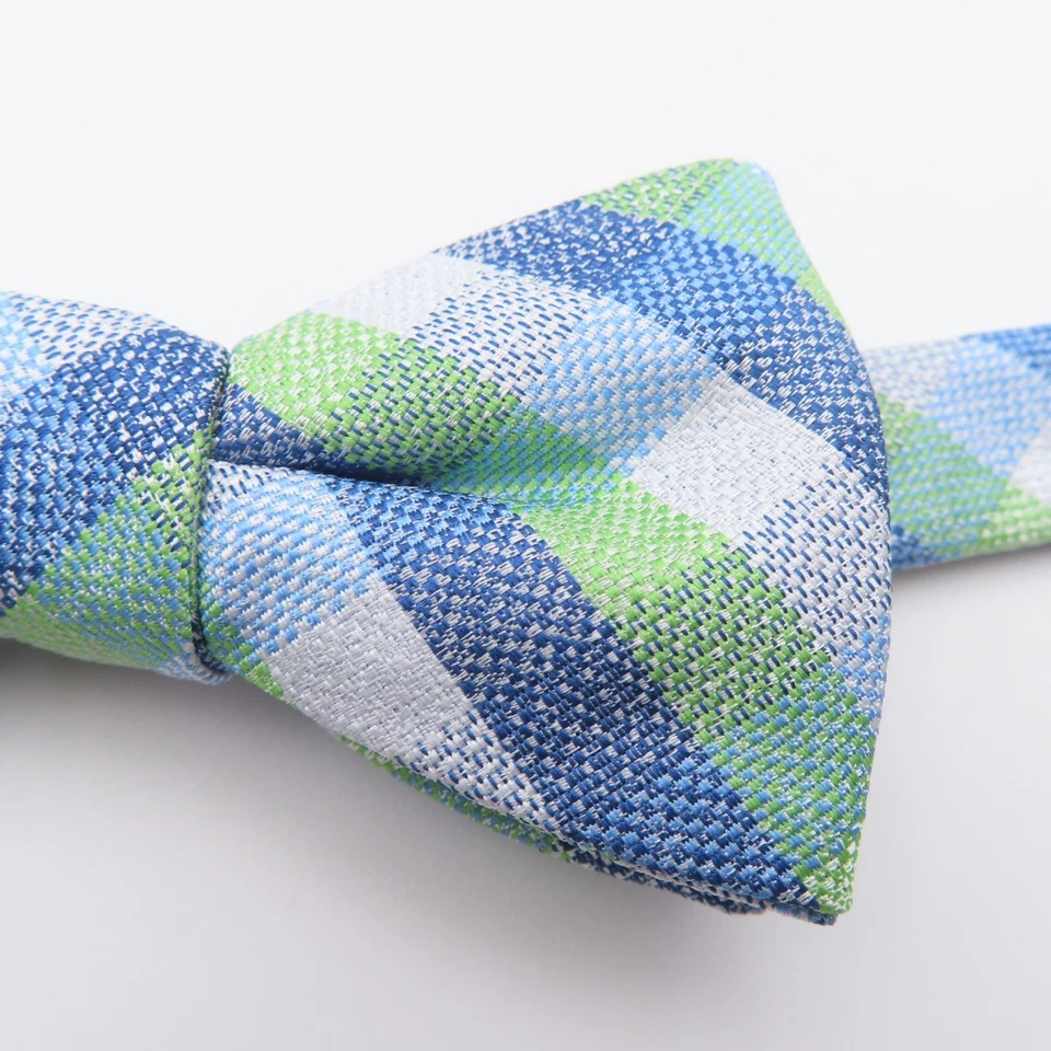 Pajarita Chaps verde azul blanco a cuadros 2" de ancho poliéster pre atado Foto 2 de 4