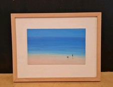 PAT REID CORNISH ARTIST PAINTING ON BOARD " MORNING WALK " FRAMED 13 X 11" 