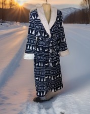 Sonoma Woman  s Robe Size Medium Sherpa Trim Blue White Fair Isle Plush Fleece