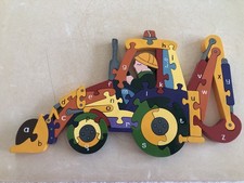 Alphabet Jigsaws Wooden Backhoe Puzzle Made In Ireland Retails For $51 14x8&rdquo;