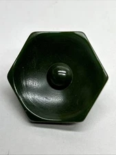 Vintage Bakelite Sewing Button Simichrome Polish Tested Green Hexagon Shape
