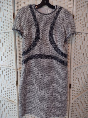 CHANEL short sleeve dress tweed 42 grey