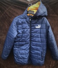 PUMA Boys XL 18/20 Puffer Jacket Coat Blue hooded full zipper MMM