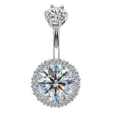 WOMEN'S WEDDING BELLY RING 14K WHITE GOLD PLATED ROUND CUT LAB CREATED DIAMOND