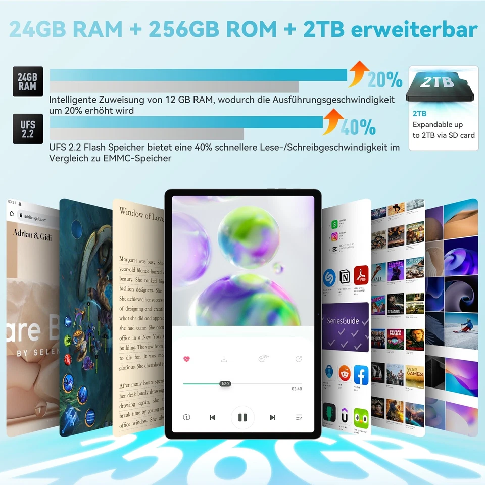 Headwolf WiFi Tablet PC 10 Zoll Android 12 16GB+128GB FHD IPS Widevine L1 4G LTE - Bild 4 von 4